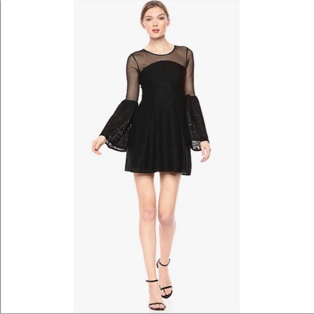 BCBGeneration Black Bell Sleeve Eyelet Lace Dress, Women’s Size 10